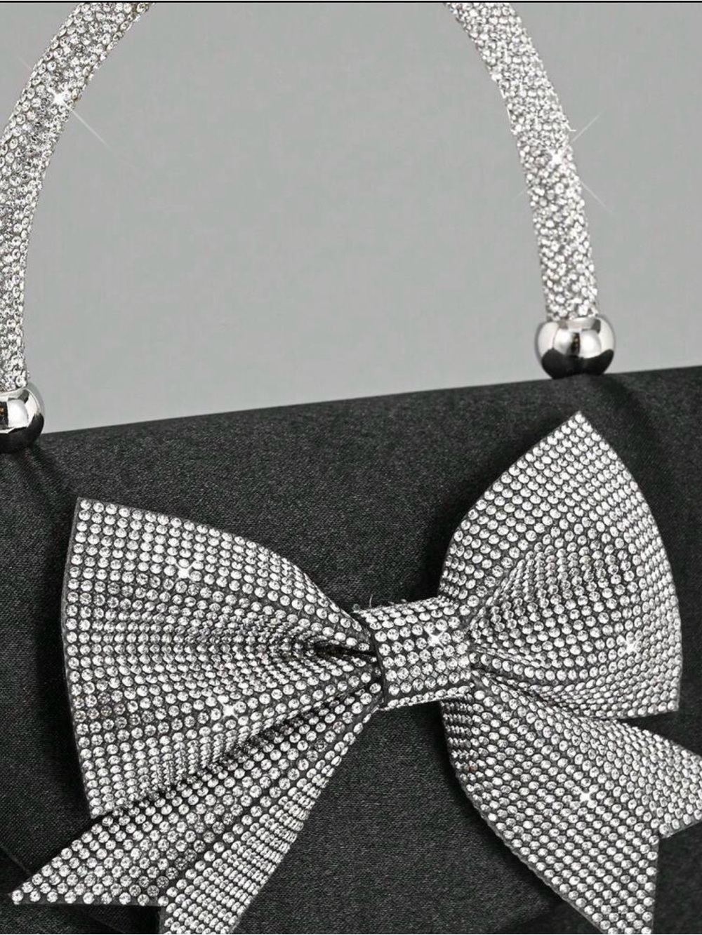 Black Crystal Bow Top-Handle Clutch - Picture 4 of 7